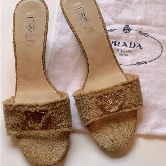 Prada Shoes - PRADA WEDGE IN TWEED CAMEL COLOR